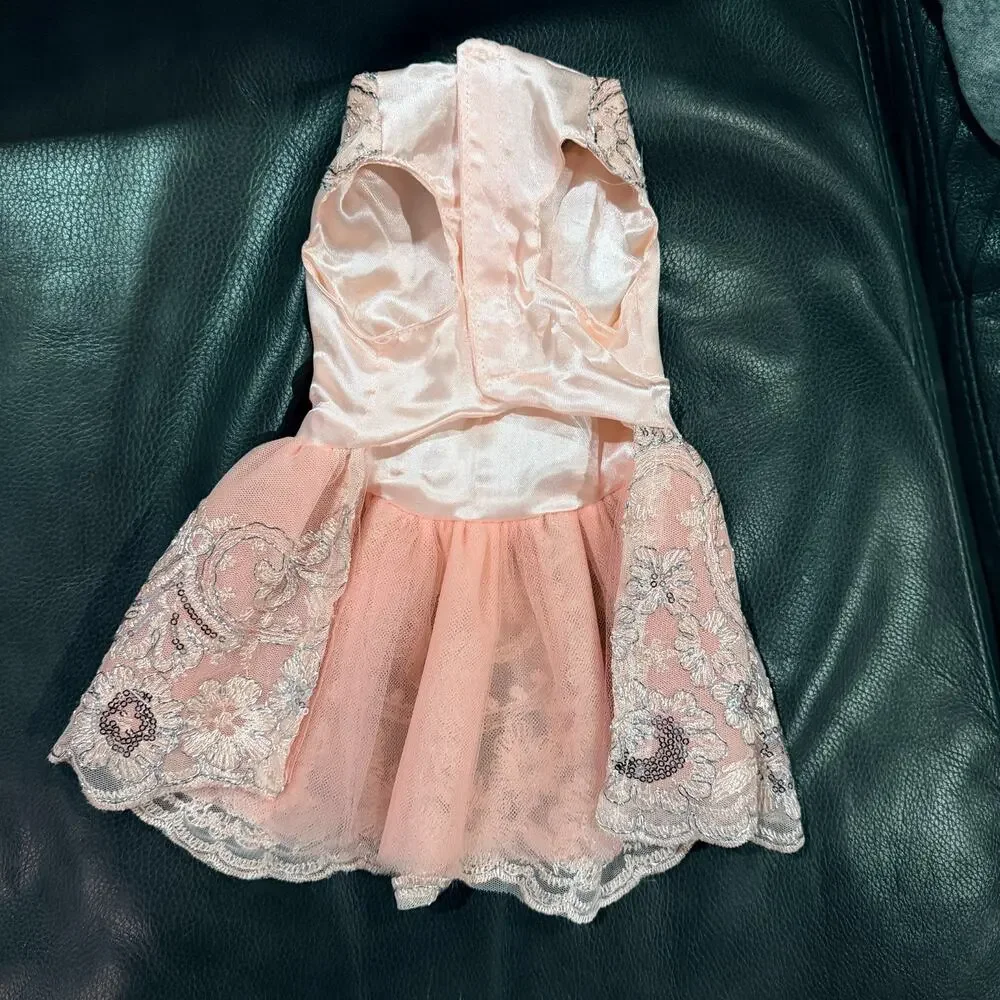 Buffy Pet Home Pink Lace Dog Dress Sequin Silver Embroidery Bow Wedding Small
